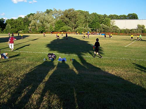 Evening girls soccer game at the Elizabeth Street field, Acton, Ontario.