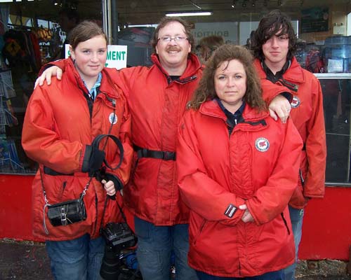 The Hamilton family at the AML whale expedition in Quebec, suited up and ready for the zodiac ride