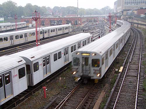 TTC Toronto Subway cars along the Yonge line come above ground south of Eglinton