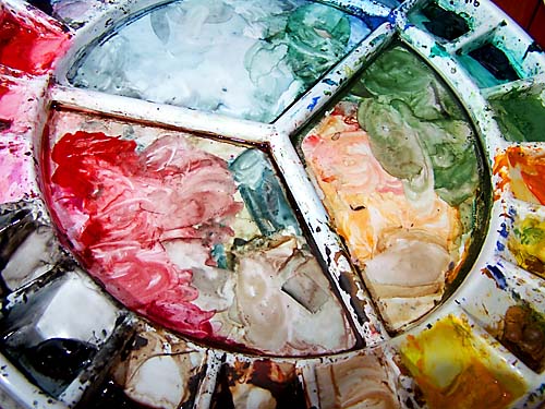 watercolour paints wheel  pallet