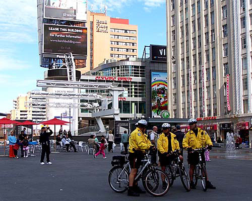 4 Bike cops at the Young Dundas Square in Toronto