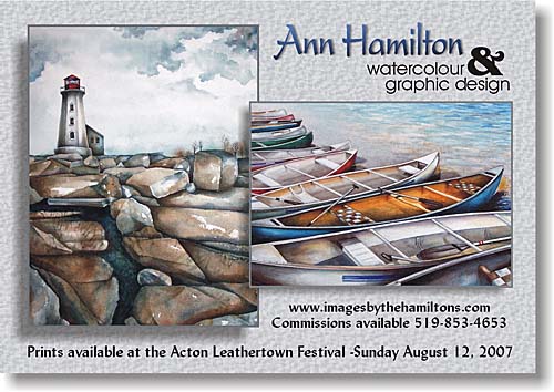 Ad for artist Ann Hamilton for a sale at the Acton Leathertown Festival.