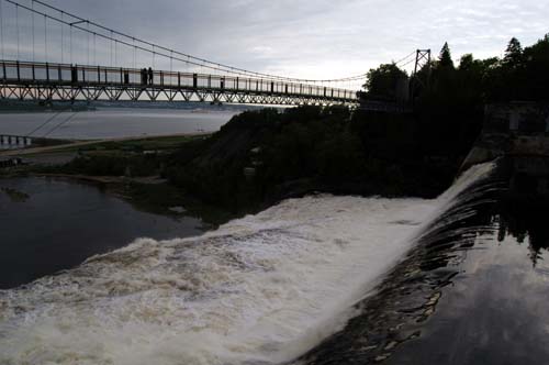 Montmorency Falls and suspension bridge. Quebec, Ontario