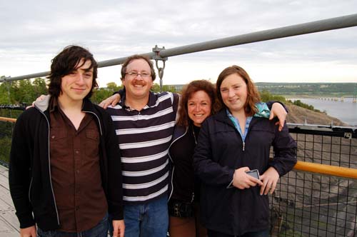 Hamilton Family on the suspension bridge over Montmorency Falls, looking towards the St Lawrence River