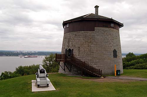 A Martello Tower adjacent to the Quebec Citadel, Quebec. A canon points down towards the St Lawrence River