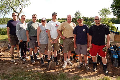 Acton's 2008 Canada Day celebrations - Acton Firefighters Association setting up the fireworks in Prospect Park - the firefighters pose for a photo