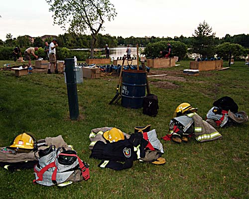 Acton's 2008 Canada Day celebrations - Acton Firefighters Association setting up the fireworks in Prospect Park