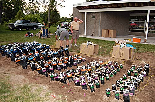 Acton's 2008 Canada Day celebrations - Acton Firefighters Association setting up the fireworks in Prospect Park - almost ready to go