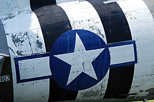 2008 Geneseo Airshow - the black and white stripes used during the invasion of Europe are peeling on this Douglas transport aircraft