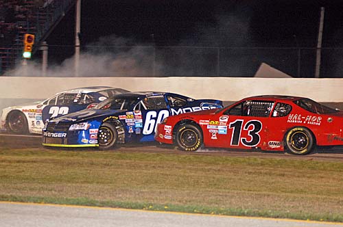 A crash during NASCAR Canadian Tire Series race at Cayuga during Labour Day weekend racing.