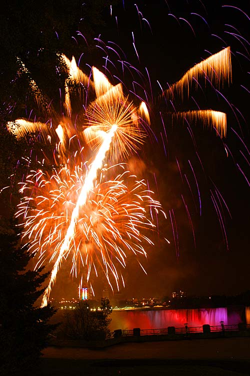 Fireworks during the Niagara Falls Festival of Lights - in front of the American Falls