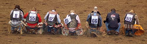 2008 Ontario Dodge Rodeo tour, Mississauga's Hershey Centre - riders kneel down in dirt