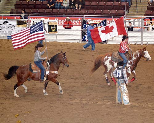 2008 Ontario Dodge Rodeo tour, Mississauga's Hershey Centre - colour guard for American and Canadian anthems