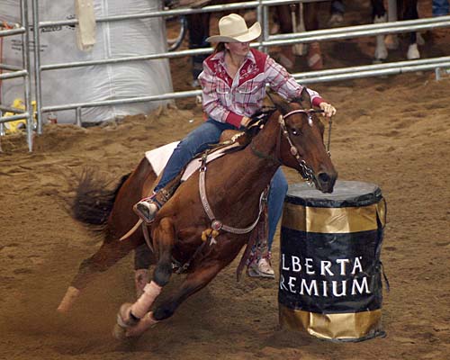 2008 Ontario Dodge Rodeo tour, Mississauga's Hershey Centre - cowgirl at the barrel race