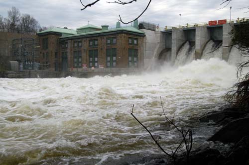 downstream of the Swift Rapids Dam during the violent spring runoff