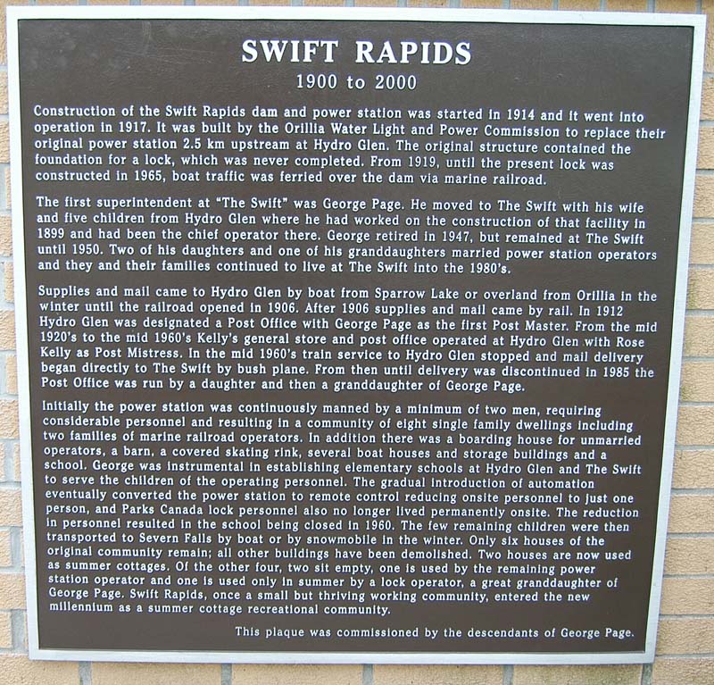 Swift Rapids plaque dedicated to George Page