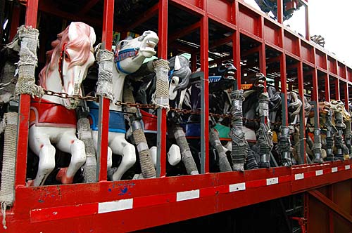 Carousel horses in storage