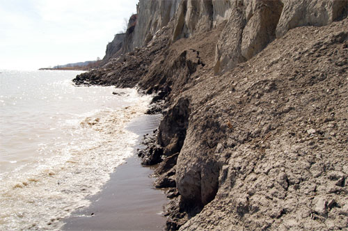 Scarborough Bluffs at Bluffers Park, Ontario. Erosion of the clay cliffs continue