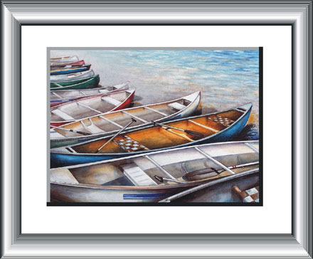 Regatta Canoes, - watercolour painting by Canadian Artist Ann Hamilton.