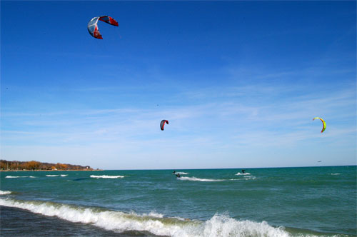 Kite surfers at Ashbridges Bay, Toronto, Ontario